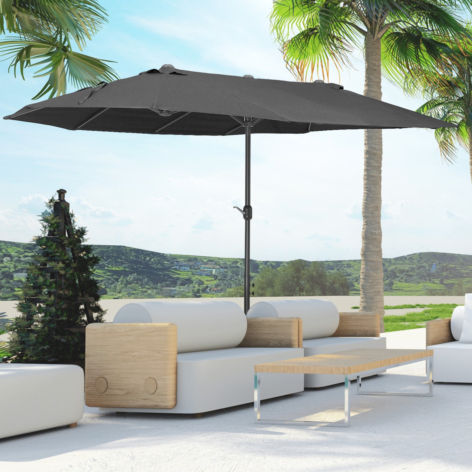 4.6m Double Garden Parasol - Black