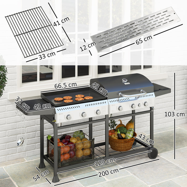 Deluxe Duo Gas BBQ, with Grill, Plancha and Side Burner - Black