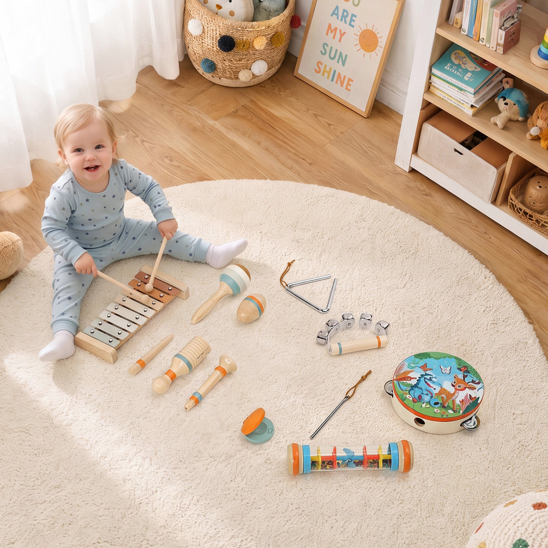 Kids Drum Kit, 14 Pieces Wooden Kids Musical Instruments Set with - view 2
