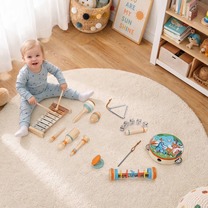 Kids Drum Kit, 14 Pieces Wooden Kids Musical Instruments Set with - view 2