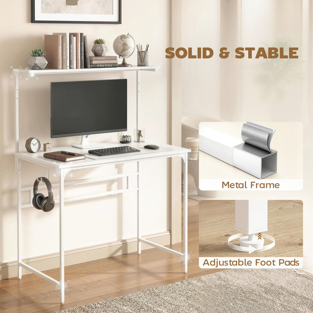 Computer Desk, 80cm Home Office Study Table with Hutch Shelf, Cup Hold