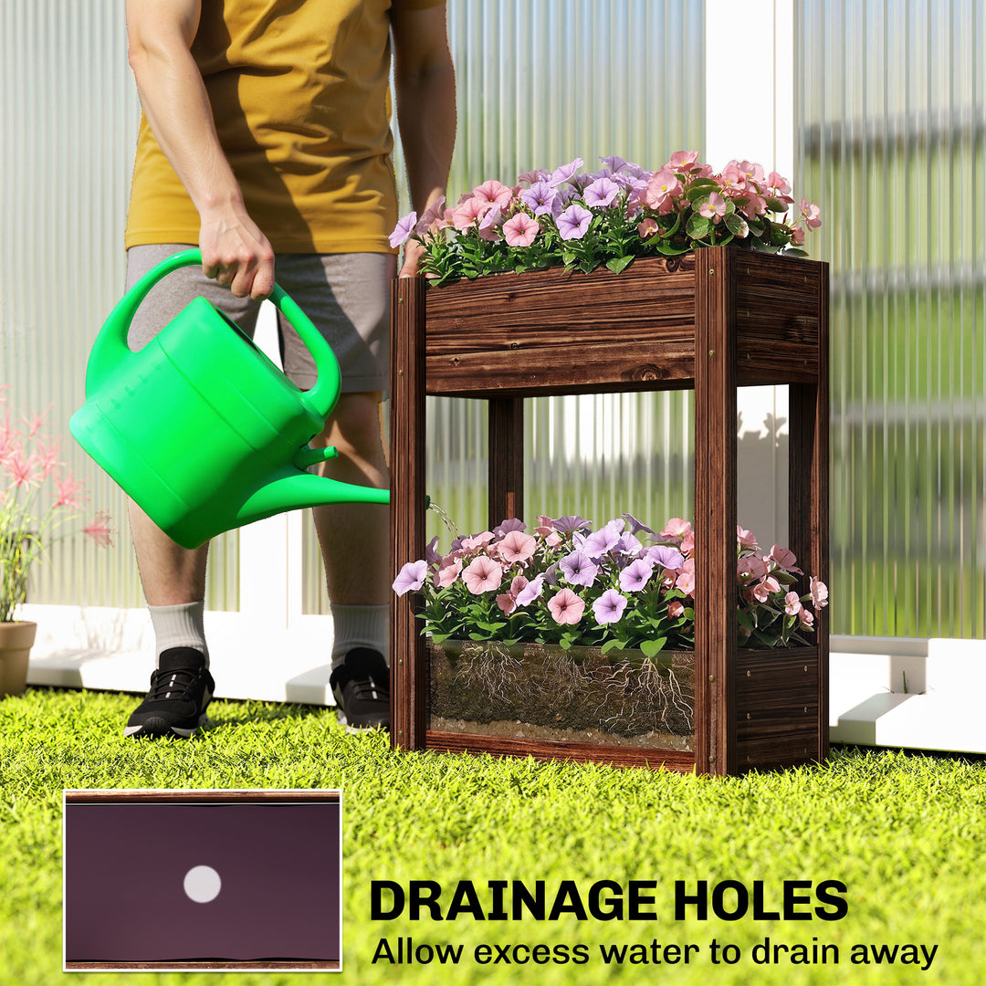 2-Tier Wooden Raised Planter, Raised Garden Bed on Legs with Drainage 