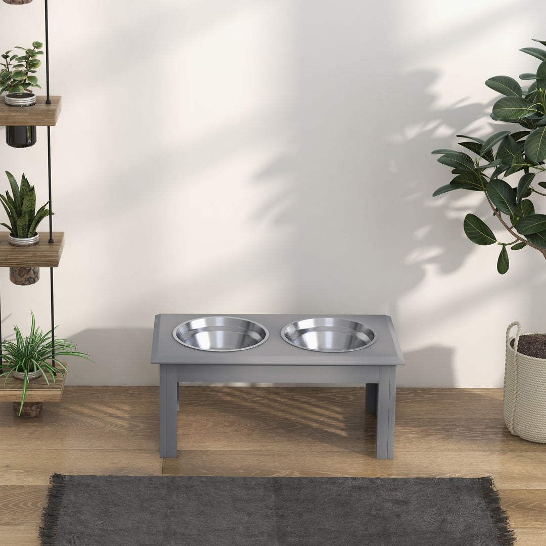 PawHut Raised Dog Feeding Bowls with Stand, Stainless Steel for Small and Medium Dog, 58L x 31W x 25H cm - Grey | Aosom UK