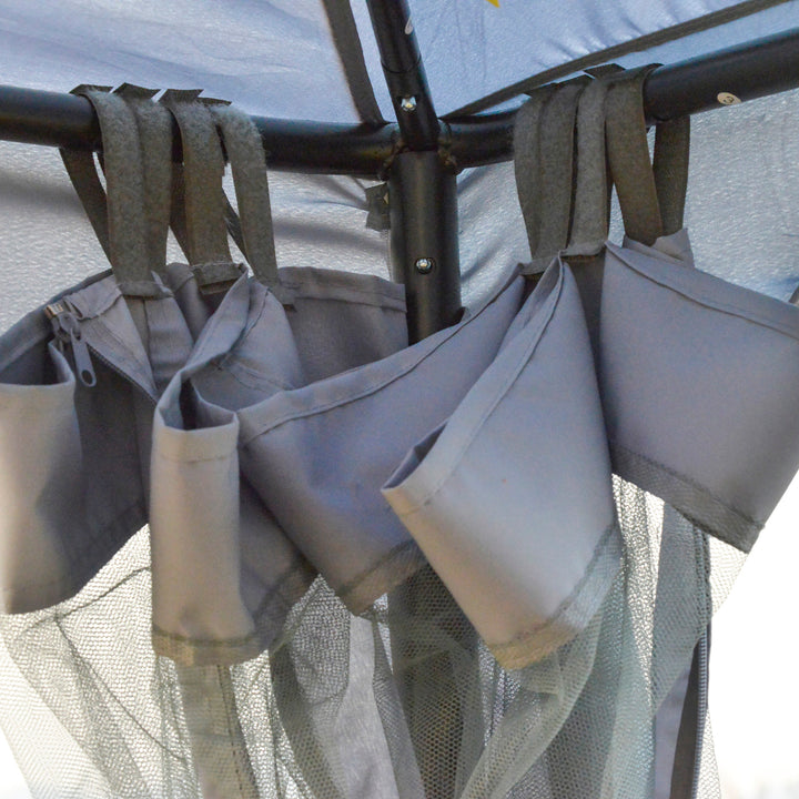 MCL 3 x 3 m Metal Gazebo, Garden Pavillion, Double Roof Outdoor Canopy Shelter with Mesh Sidewalls, Grey