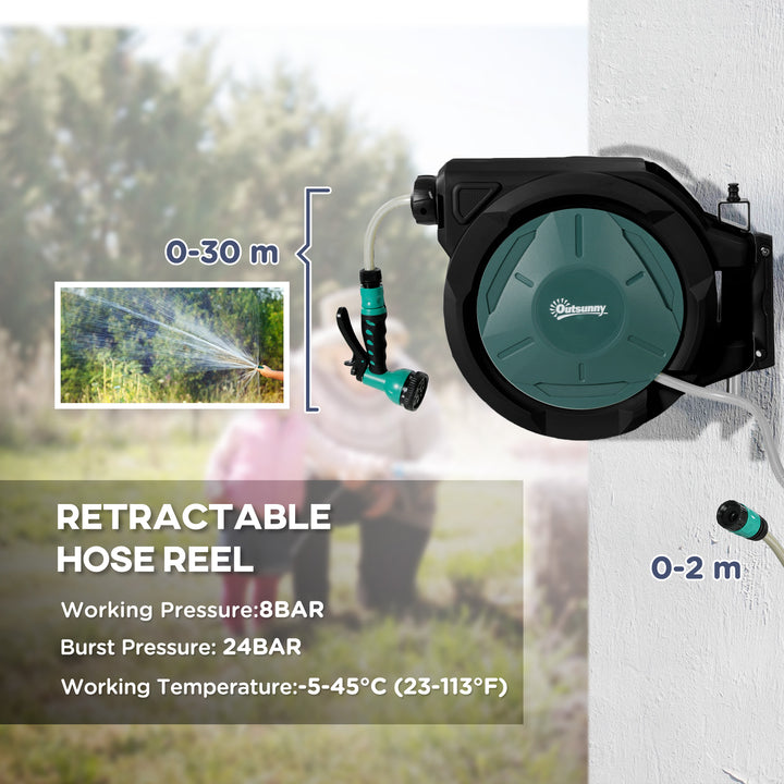 Retractable Hose Reel Wall Mounted, 30+2m Garden Hose Pipe Reel with L