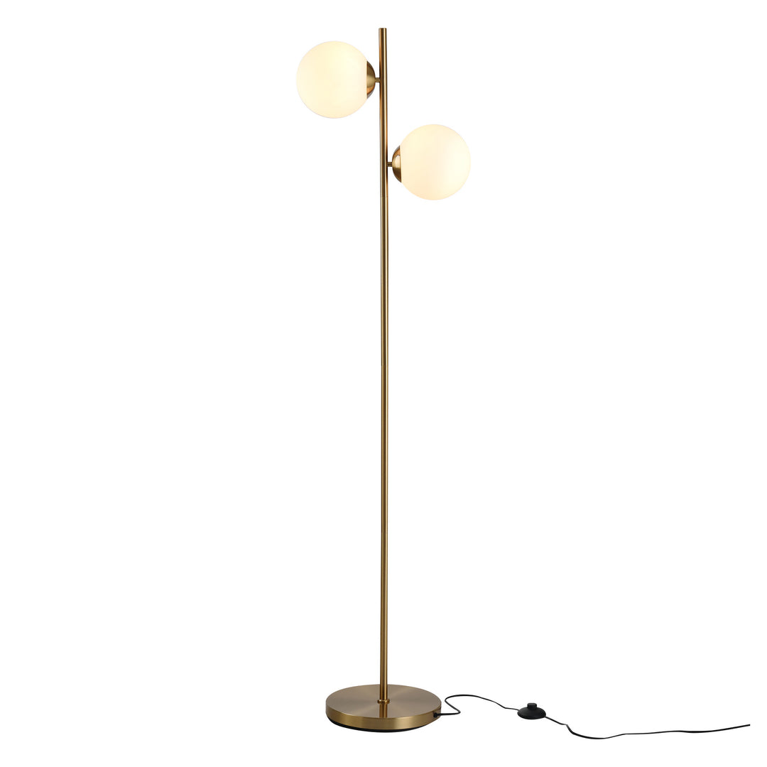 MCL 2 Lights Tree Floor Lamp for Living Room with Globe Lampshade, Standing Lamp for Bedroom, Bulb not Included, Gold Tone