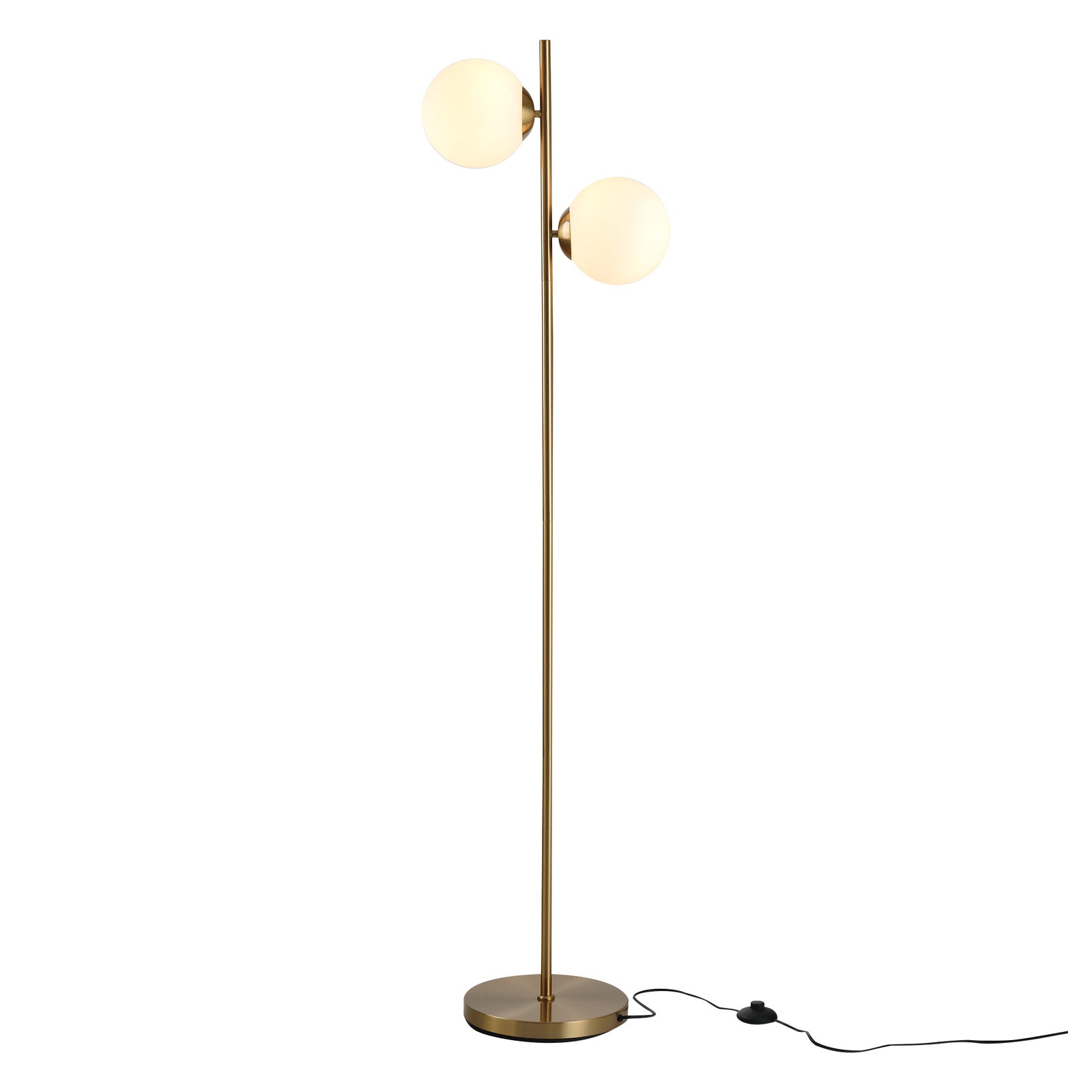 2 Lights Tree Floor Lamp for Living Room with Globe Lampshade, Standing Lamp for Bedroom, Bulb not Included, Gold Tone