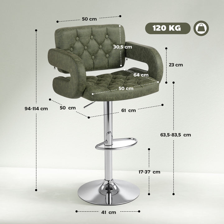 MCL PU Leather Upholstered Swivel Bar Stool, Height Adjustable with Back, Armrest, Footrest, Green