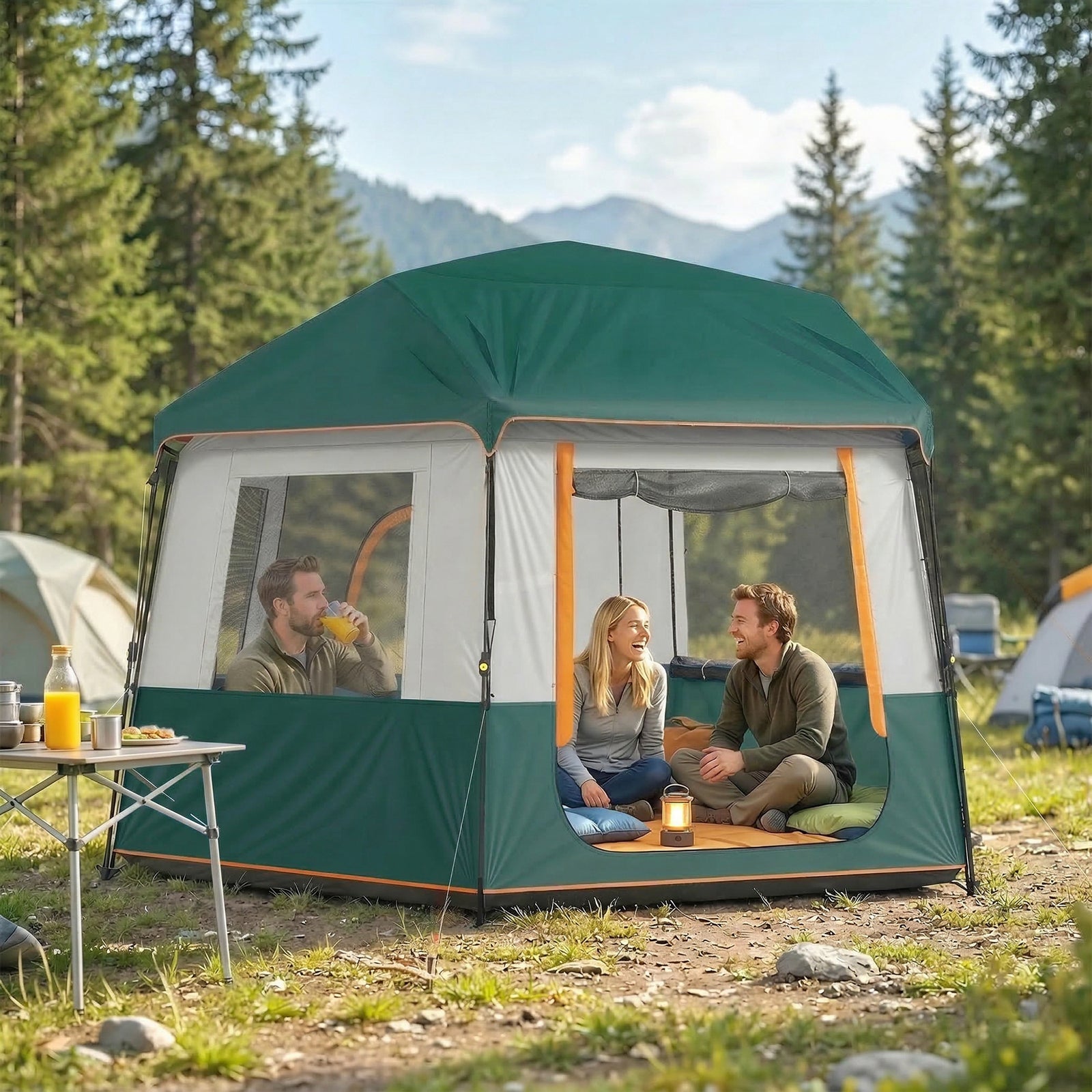 Cabin Tent Easy Setup 3000mm Waterproof Camping Tent 4 Person with Car