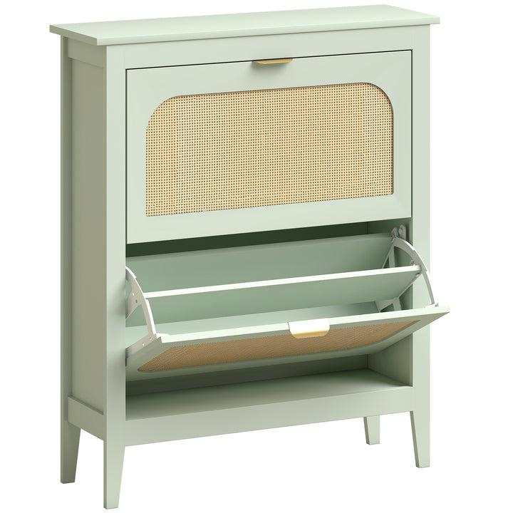 Narrow Shoe Cabinet, Boho Slim Shoe Storage Cabinet with 2 Flip Drawer