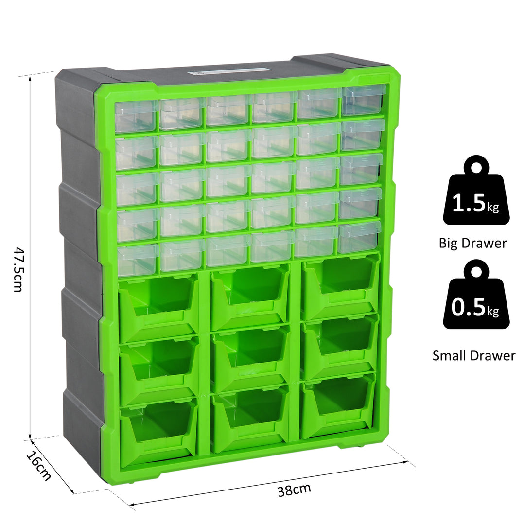 DURHAND Organiser Cabinet with 39 Drawers, Multi-Compartment Storage for Tools and Crafts, Compact Design, Green | Aosom UK