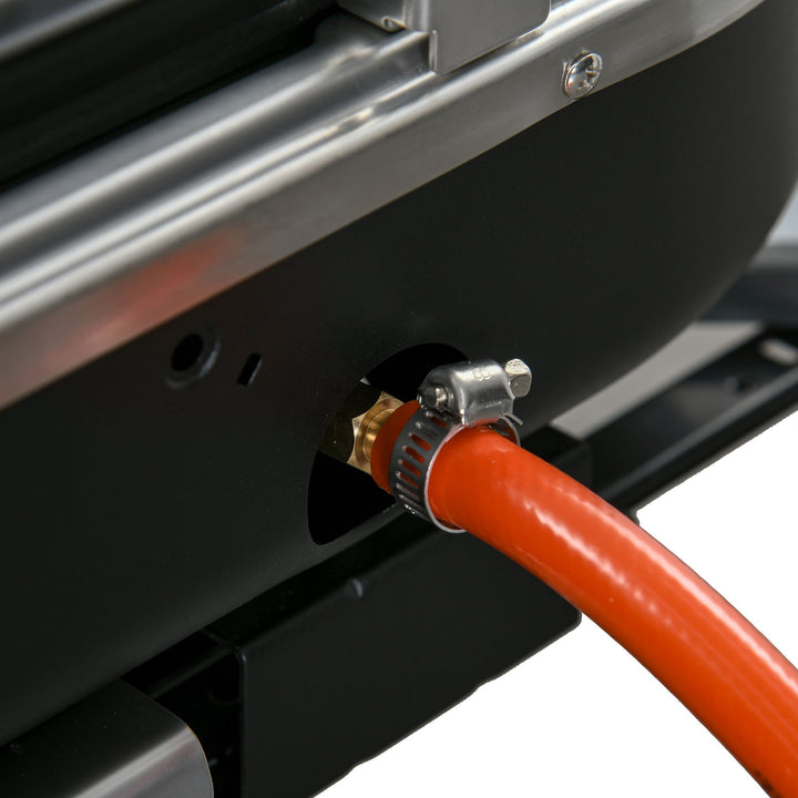 MCL Foldable Gas BBQ Grill 2 Burner Table Top Barbecue with Lid Piezo Ignition Thermometer for Camping Picnic Cooking, Aluminium Alloy