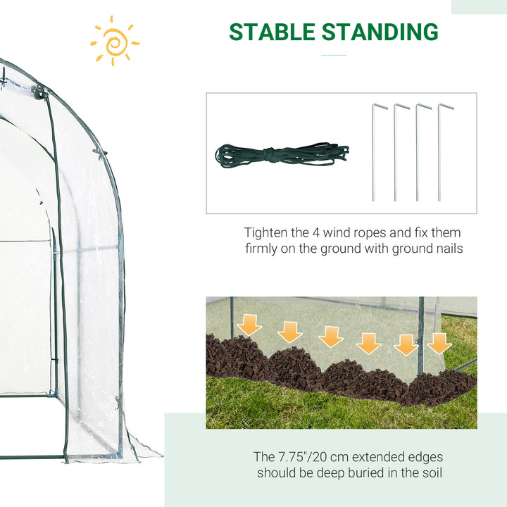 Walk-in Polytunnel Greenhouse with Roll-up Door Transparent Tunnel Greenhouse with Steel Frame and PVC Cover, 2.5 x 2m