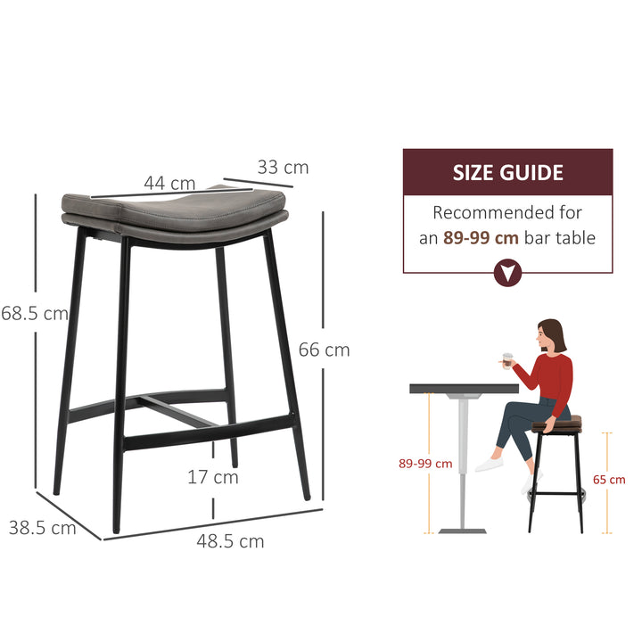 Breakfast Bar Stools Set of 2, Microfibre Upholstered Barstools, Industrial Bar Chairs with Curved Seat and Steel Frame for Dining Room, Kitchen, Grey