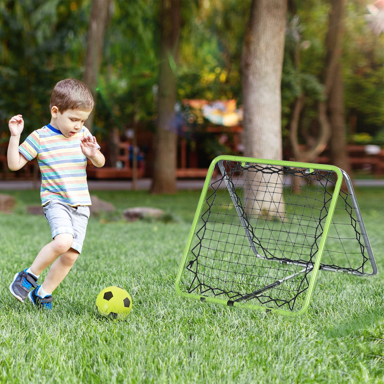 Football Training Net, Soccer Kickback Target Goal Both Side Rebounder Net, Adjustable Angle Goal Training Set for Kids and Children to Practice in Playground, Backyard