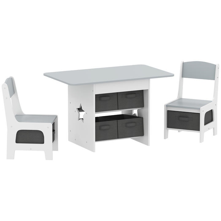 MCL Kids Table and Chair Set, Toddler Table and 2 Chairs Set with 6 Removable Drawers, for Boys Girls Ages 3-8, Light Grey
