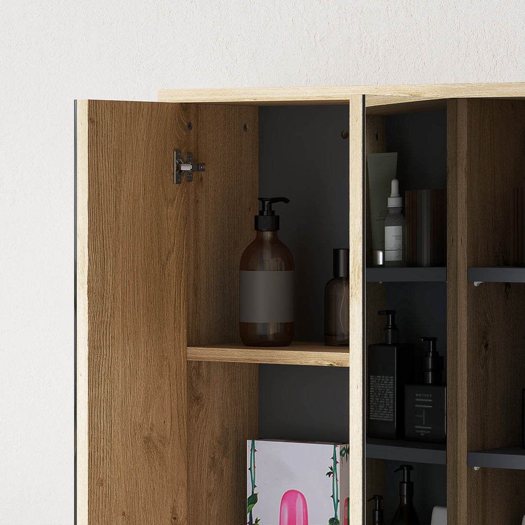 Five-Shelf Mirrored Bathroom Cabinet - Wood-Effect
