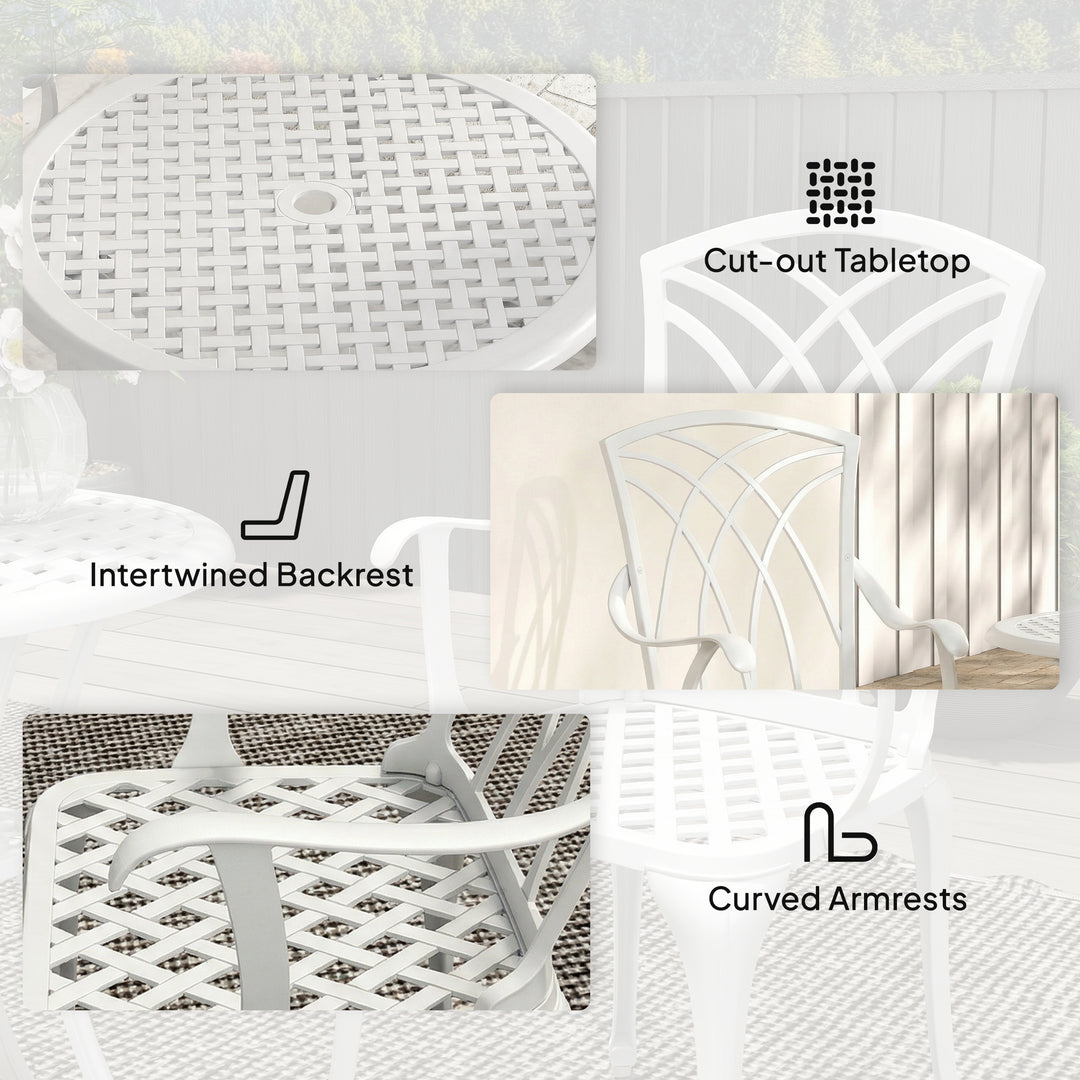 3 Pieces Garden Bistro Set, Cast Aluminium Outdoor Dining Set with 2 C