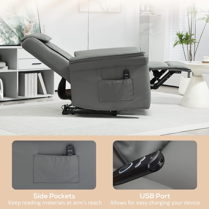 Recliner Armchair with 3D Kneading Massage, Breathable Leather Recliner Chair with Back Massager and Headrest, Electric Reclining Chair with Footrest, Remote, USB Port, Side Pockets for Home