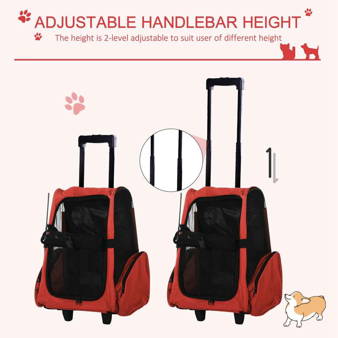 MCL Pet Travel Backpack Bag Cat Puppy Dog Carrier w/ Trolley and Telescopic Handle Portable Stroller Wheel Luggage Bag (Red)