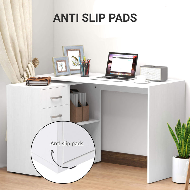L Shaped Computer Desk, Reversible Home Office Desk with Drawers, File Cabinet and Storage Shelves, Study Table, 117 x 83.5 x 76cm, White