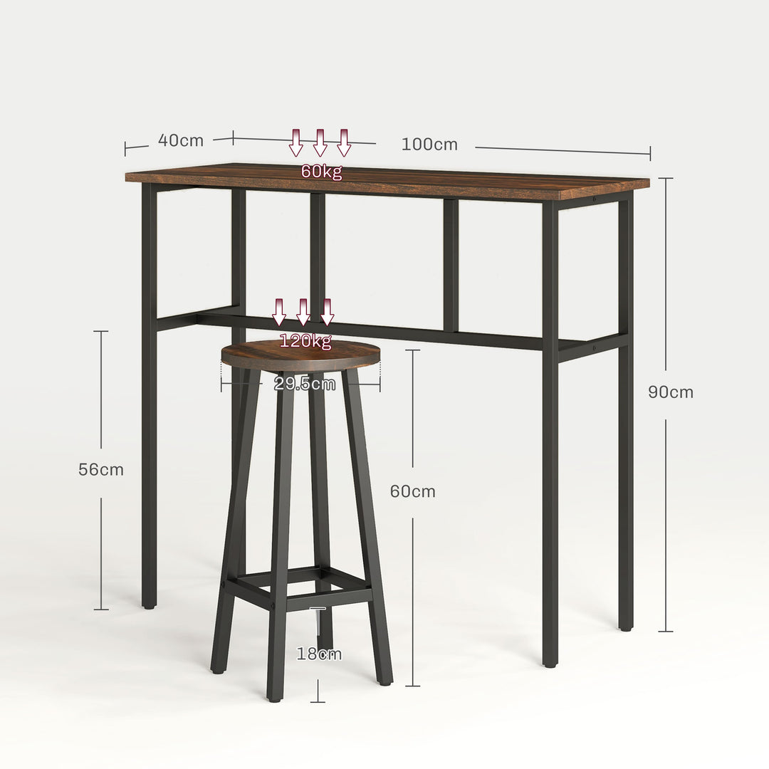 HOMCOM Bar Table and Stools, 2 Breakfast Tables w/ 4 Stools, Counter Height Dining Tables & Chairs for Kitchen, Living Room, Rustic Brown | Aosom UK