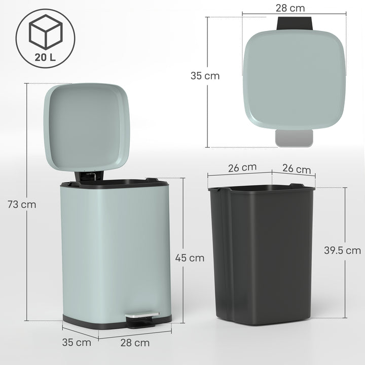 20L Modern Boxy Metal Home Kitchen Bin - Light Green