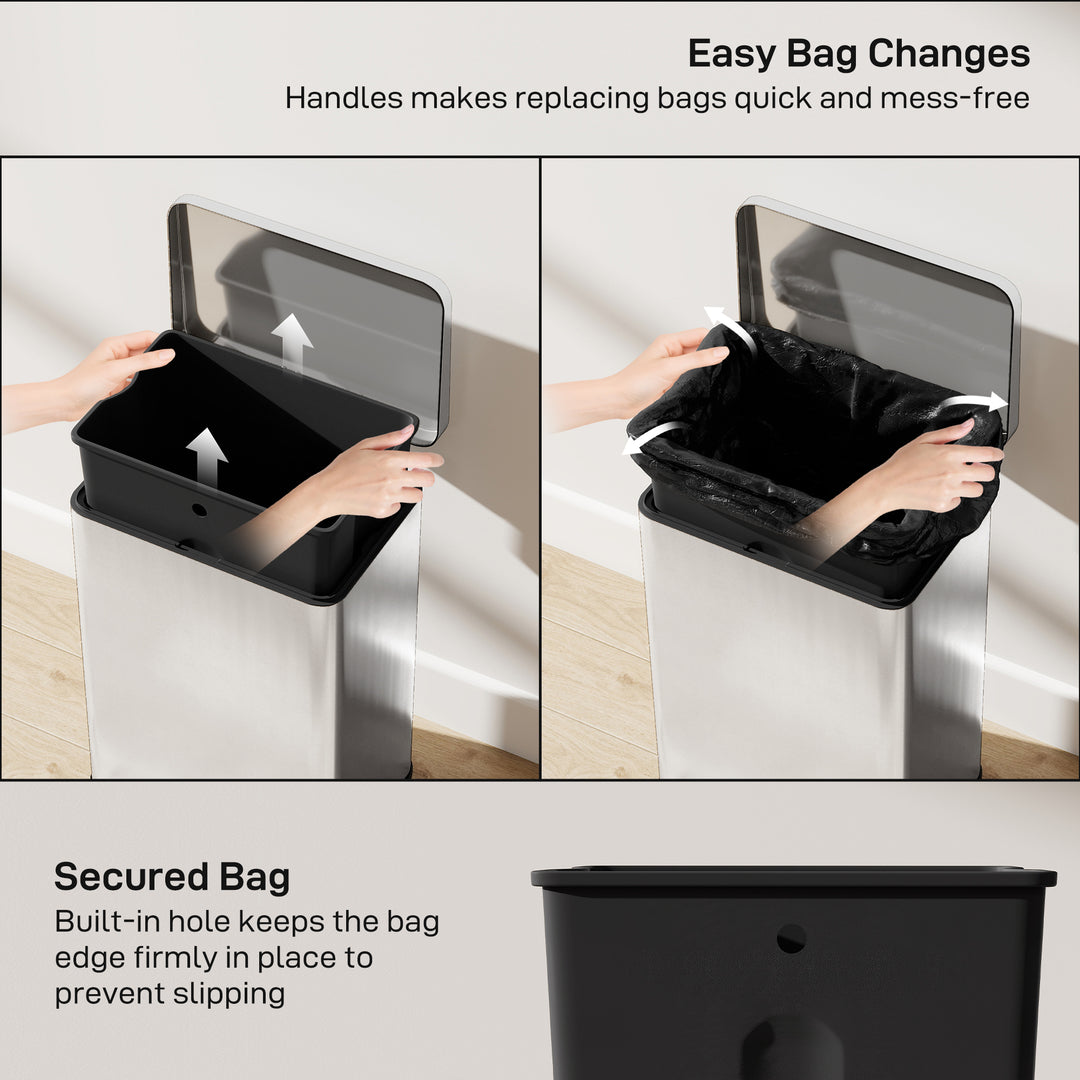 20L Kitchen Bin with Soft-Close Lid and Stay-Open Function, Stainless 