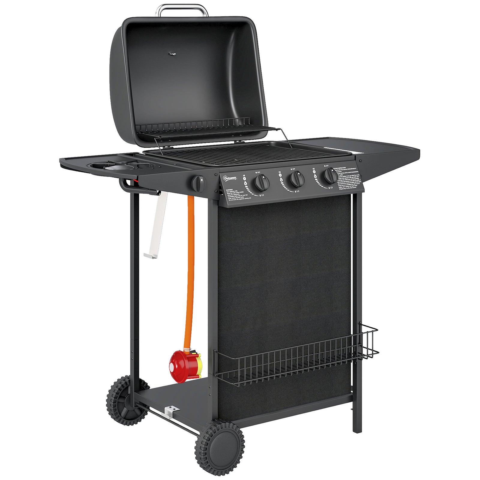 Four Burner Gas Grill BBQ - Black