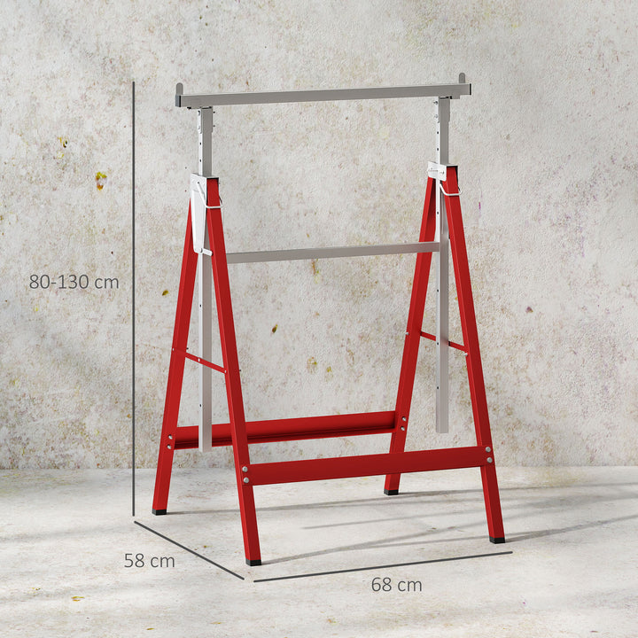 Set of 2 Adjustable Telescopic Builders Trestle, DIY Steel Work Bench Carpenter, Folding Saw Horse Tools Red