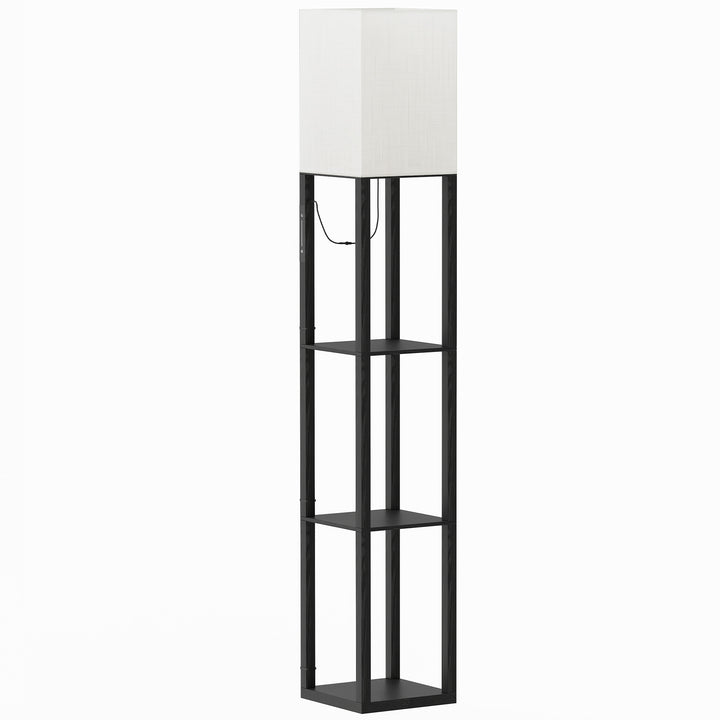 Floor Lamp with Shelves, Modern Dimmable Standing Lamp with Fabric - Black