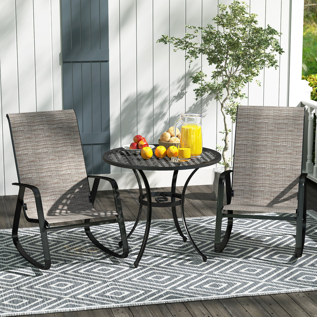 Garden Rocking Chairs Set of 2, Ergonomic Outdoor Rocking Chairs with Armrests, High Backrest, Steel Frame Relaxing Rocker Armchair Seats for Patio, Balcony, Porch, Light Brown