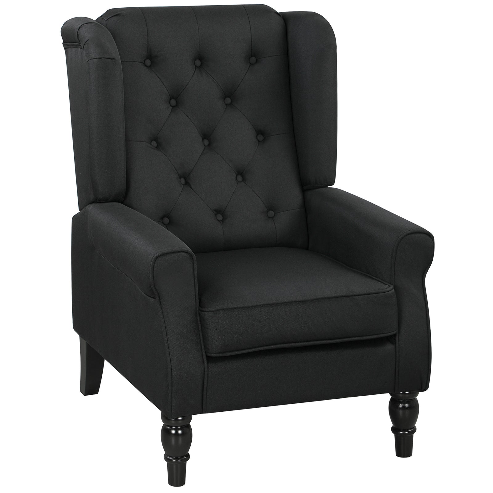 Retro Accent Chair, Linen Wingback Armchair with Wood Frame Button Tufted Design for Living Room Bedroom, Black