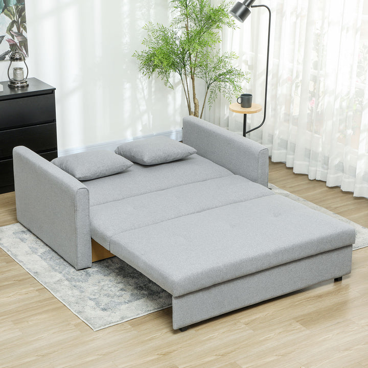 2 Seater Sofa Bed, Convertible Bed Settee, Modern Linen Loveseat Sofa Couch with 2 Cushions, Hidden Storage for Living Room, Guest Room, Light Grey