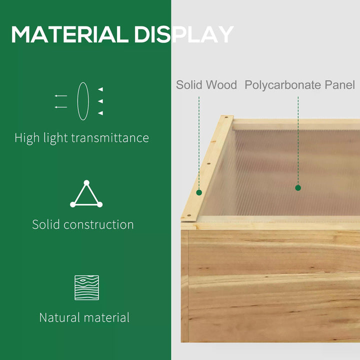 Outsunny Wooden Cold Frame Greenhouse Garden Polycarbonate Grow House for Flowers, Vegetables, Plants, 100 x 50 x 36 cm, Natural