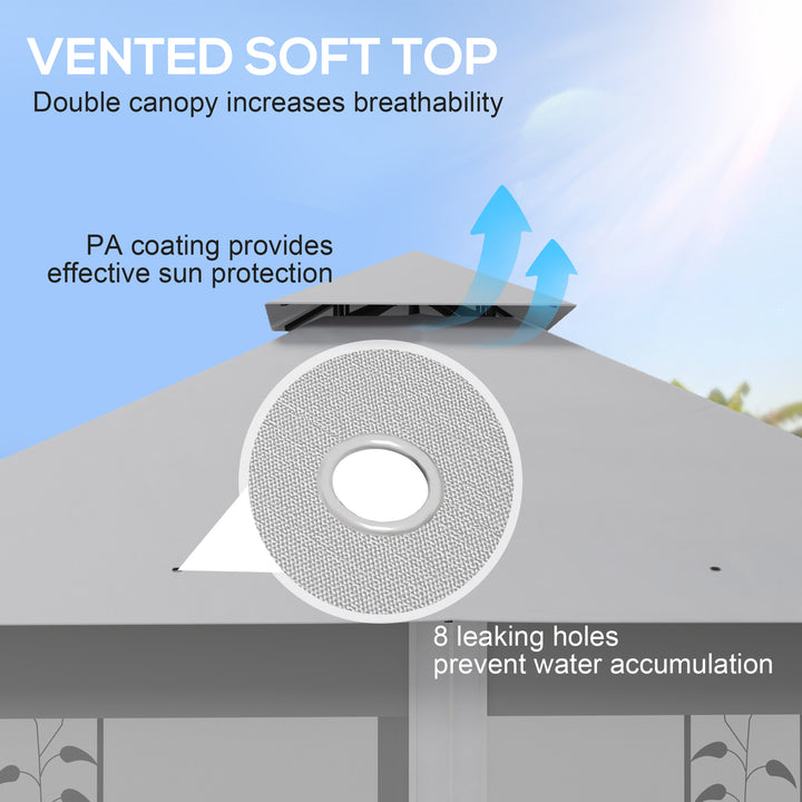 Outsunny 3(m) x 3(m)  Double Roof Outdoor Garden Gazebo Canopy Shelter with Netting, Solid Steel Frame, Light Grey