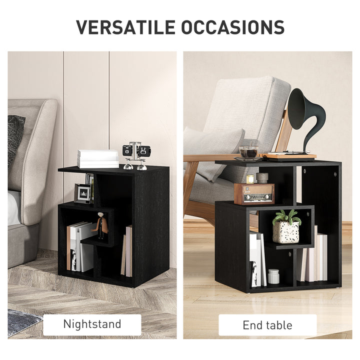 Side Table, 3 Tier End Table with Open Storage Shelves for Living Room, Bedroom, Black