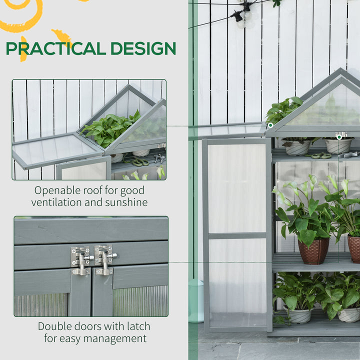 MCL Garden Cold Frame Polycarbonate Greenhouse with Adjustable Shelves, Double Doors, Openable Top Covers, Grow House for Flower Vegetable Plants, 80 x 47 x 138cm, Grey
