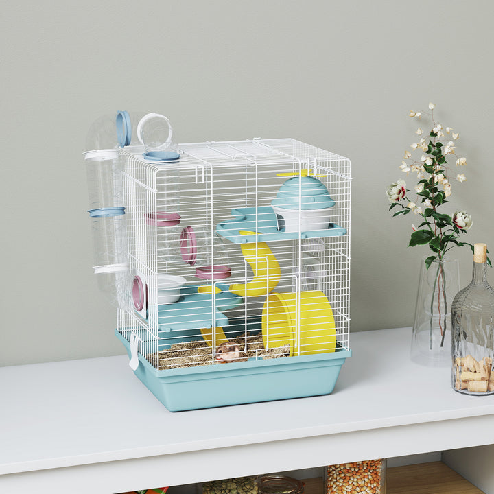 3-Level Hamster Cage with Exercise Wheel, Water Bottle, Food Bowl, for