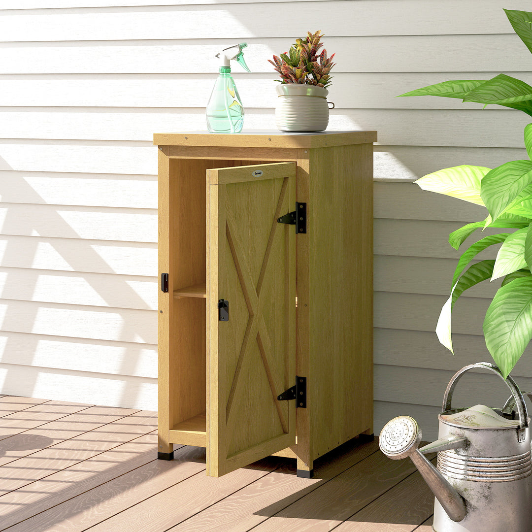 Wooden Garden Shed, Garden Tool Storage Shed with Metal Top and Shelf,