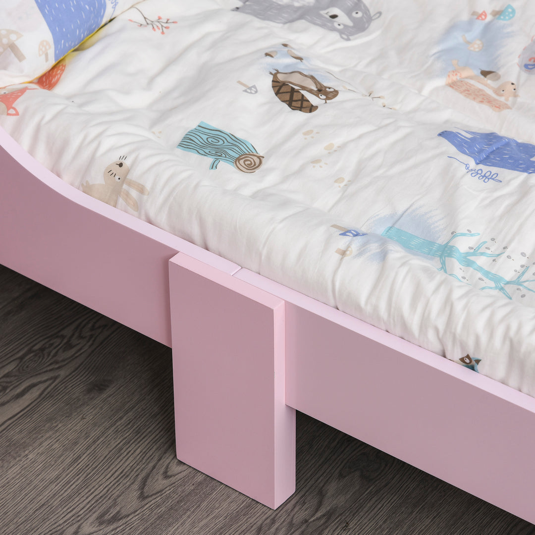 HOMCOM Kids Wooden Bed with Crown Modeling Safety Side Rails Easy to Clean Perfect Gift for Toddlers Girls Age 3 to 6 Years Old Pink | Aosom UK