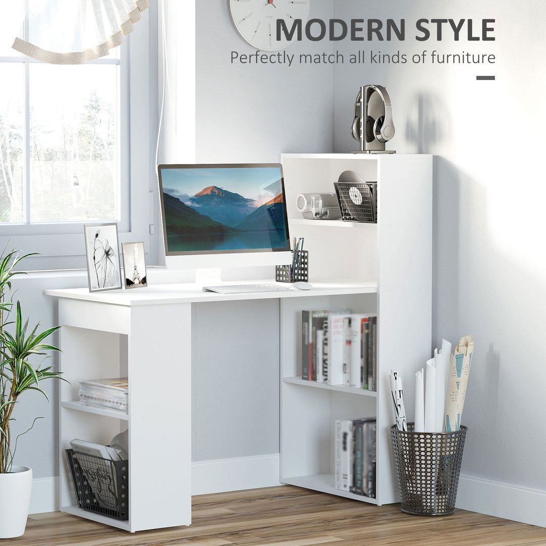 HOMCOM 120cm Modern Computer Desk Bookshelf  Writing Table Workstation PC Laptop Study Home Office 6 Shelves White | Aosom UK