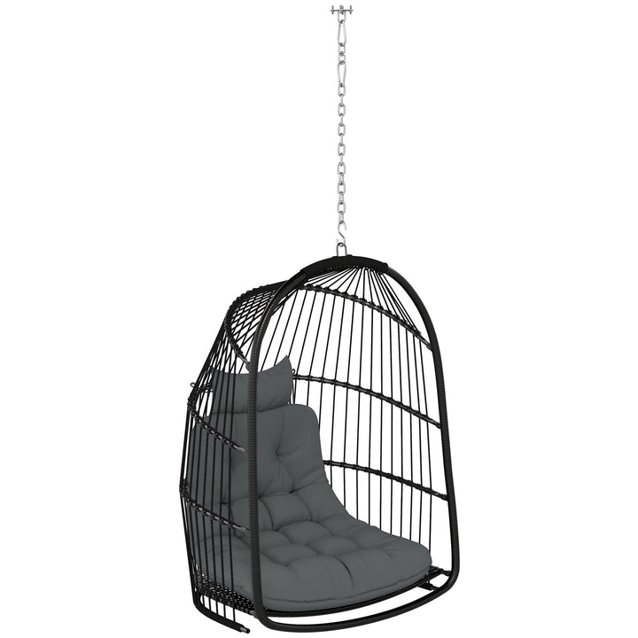 Hanging Egg Chair, Foldable Rattan Garden Swing Chair with Installation Kit, Thickened Cushion and Headrest, Indoor Outdoor Hanging Egg Basket Seat for Patio, Porch, Dark Grey
