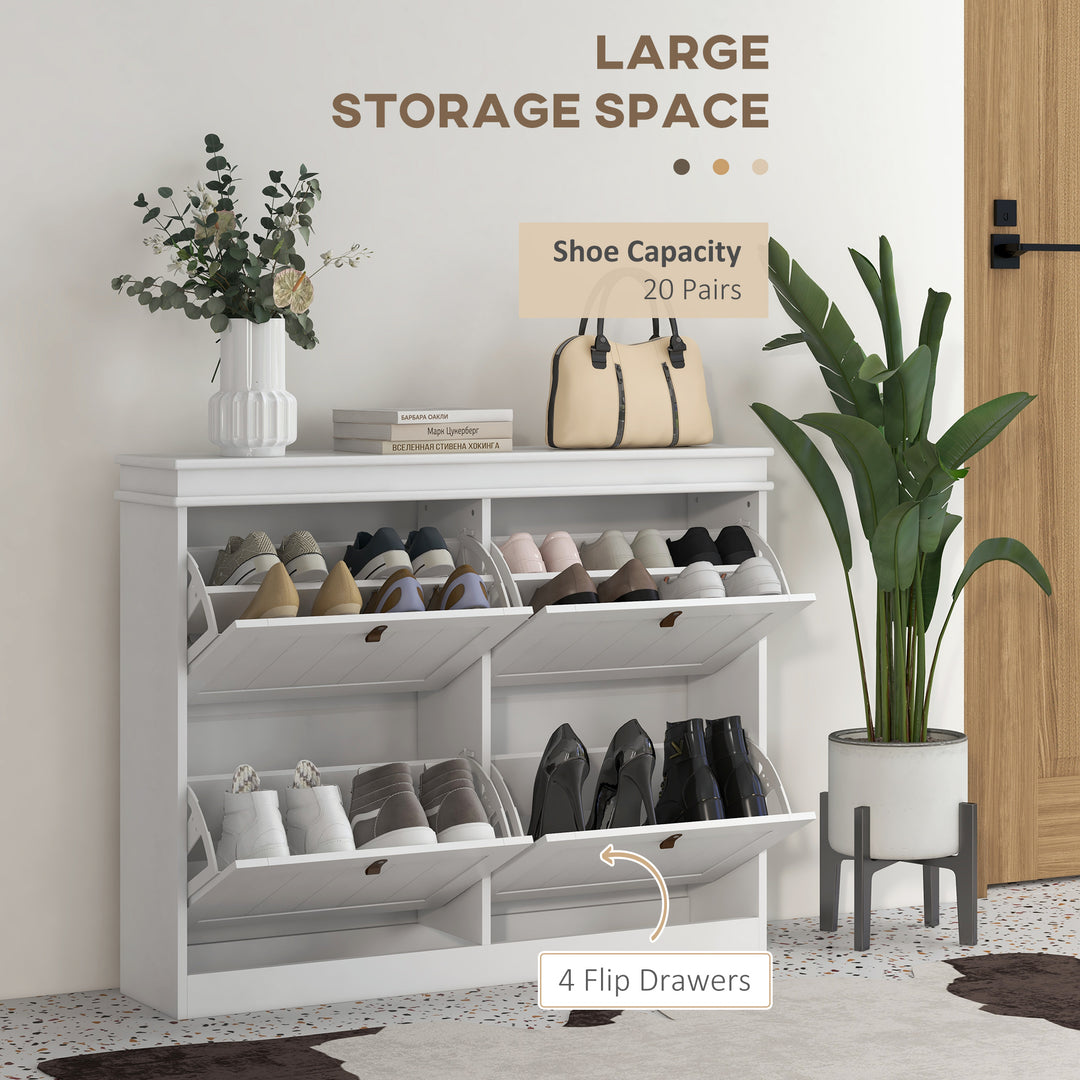 Slim Shoe Cabinet, Shoe Cabinet with 4 Drop-Down Drawers, 105W x 24D x