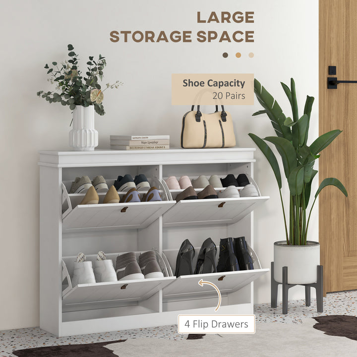 Slim Shoe Cabinet, Shoe Cabinet with 4 Drop-Down Drawers, 105W x 24D x