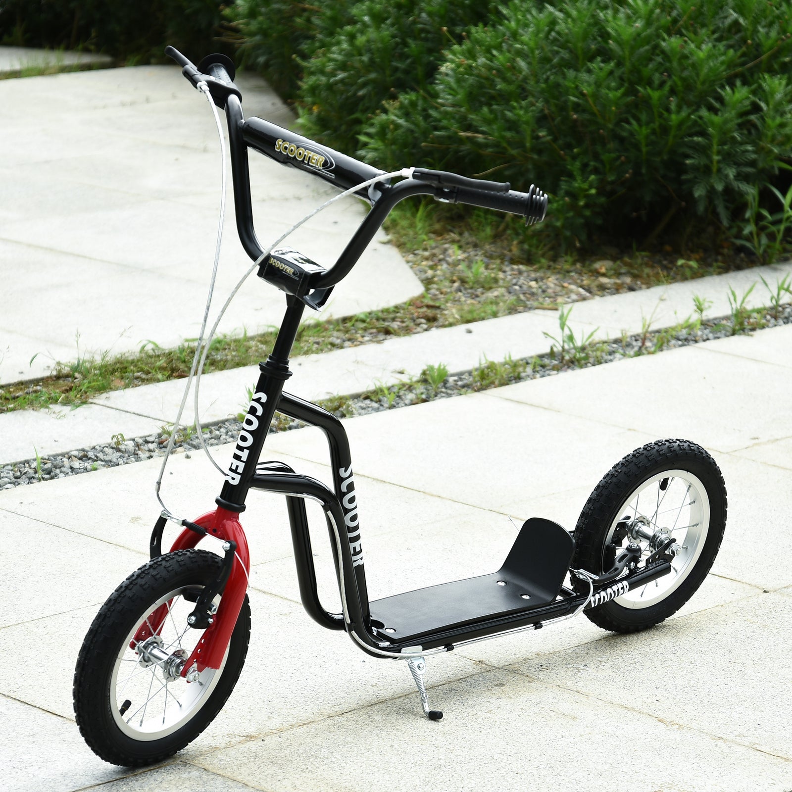Teen Kick Scooter with Adjustable Handlebar, Inflatable Wheels, Two Brakes, Black