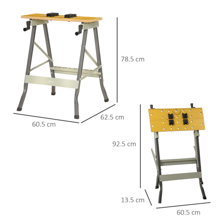 DURHAND 4-in-1 Work Bench, Saw Horse Folding Clamp Table w/ 4 Adjustable Clamping Pegs for DIY Home Garage, Grey