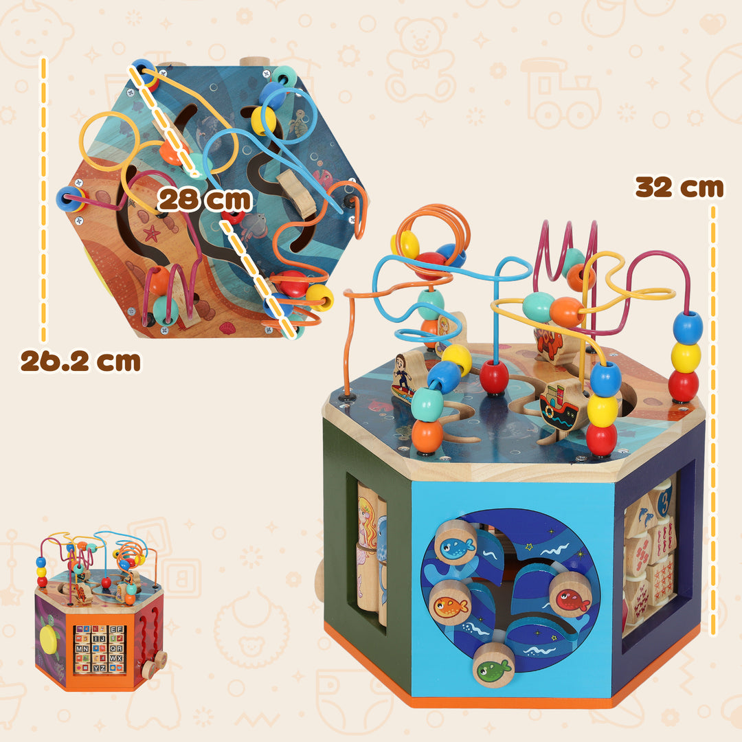 MCL Wooden Activity Cube, Baby Toys with Bead Maze, Pattern Sorter for Toddlers Boys and Girls 18+ Months