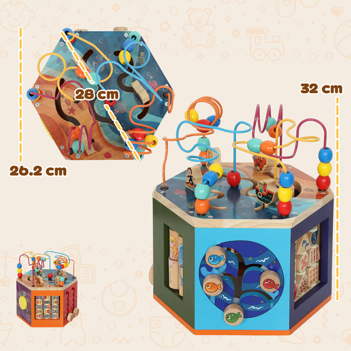 MCL Wooden Activity Cube, Baby Toys with Bead Maze, Pattern Sorter for Toddlers Boys and Girls 18+ Months