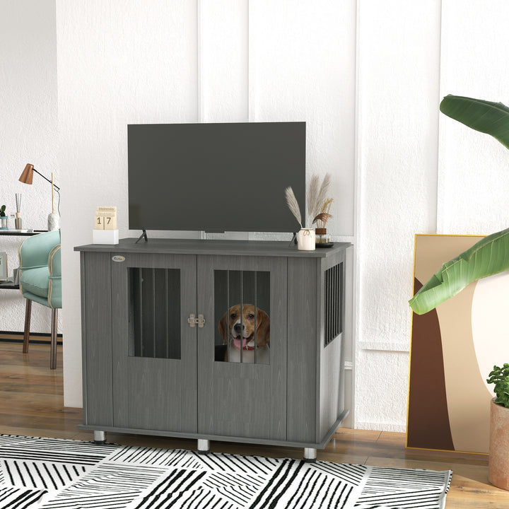 PawHut Indoor Dog Crate Furniture for Medium and Large Dogs, Magnetic Door, 100 x 55 x 80 cm, Grey | Aosom UK